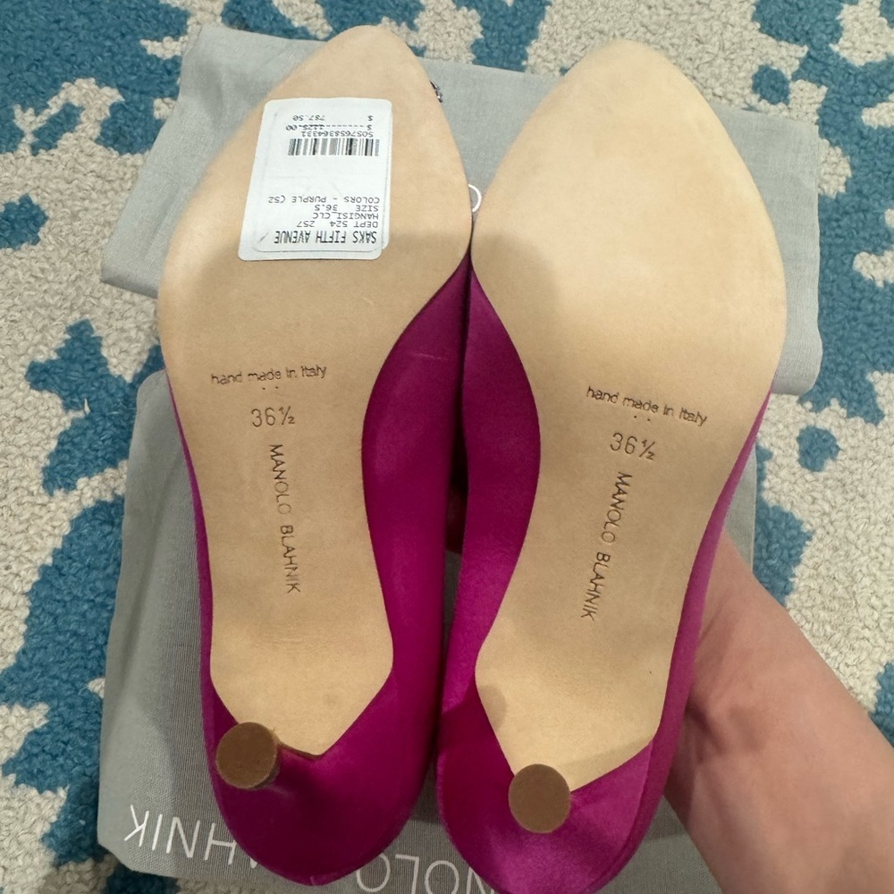 Manolo Blahnik Hangisi Women's Pink Satin Pumps 36.5 70mm - Picture 2 of 9